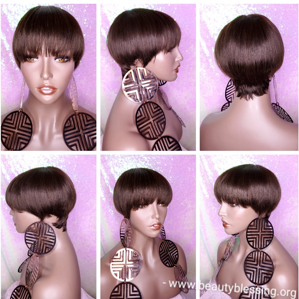 Wig Mushroom Pixie Cut Brazilian Remy Human Hair
